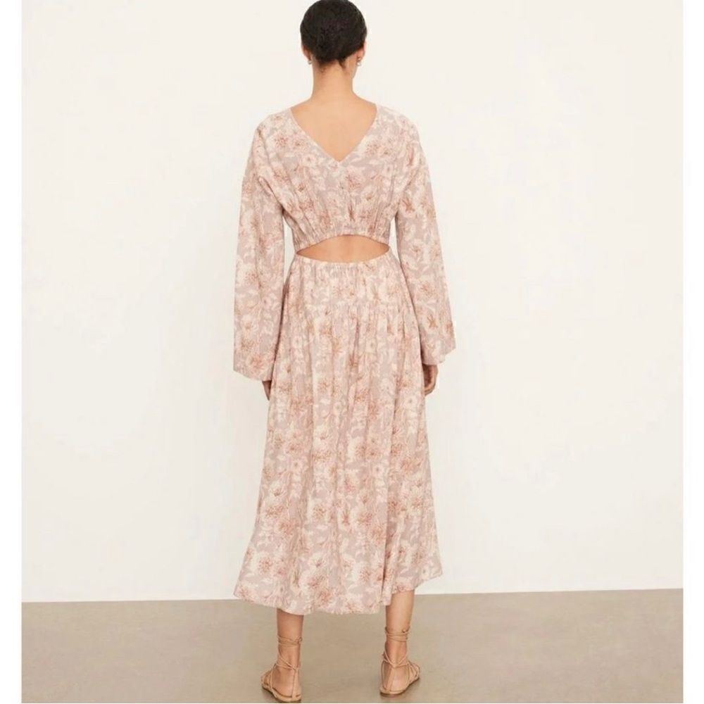 Vince NWT Dahlia Print Long Sleeve Midi Cut Out Dress Beige Pink Floral … - Picture 4 of 14